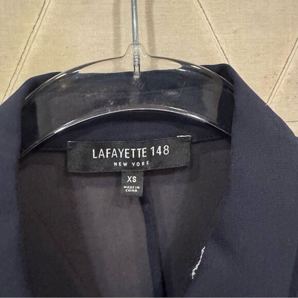 Lafayette 148 New York Kyrie Navy Sheer Silk Georgette Shirt Tunic XS - Picture 3 of 7